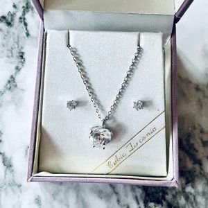 CZ Heart Cut Necklace and Stud Set